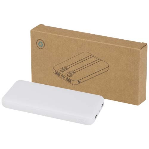 Adhil 10 W 10.000 mAh Powerbank aus recyceltem Kunststoff mit 2 integrierten Kabeln