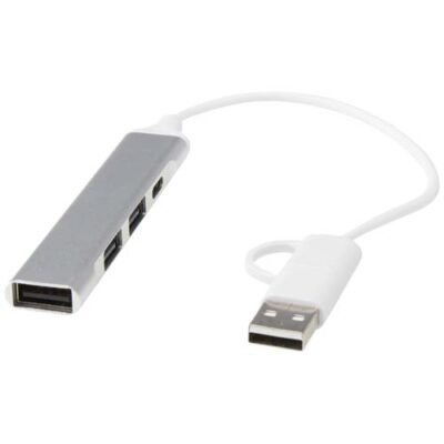 Alkaid 4 Port Hub aus recyceltem Aluminium mit USB-A- und Typ-C-Anschlüssen und zwei Eingängen