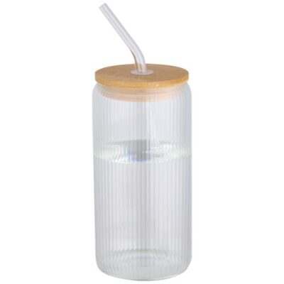 Mirage 500 ml einwandiges Glas aus Borosilikatglas mit Bambusdeckel