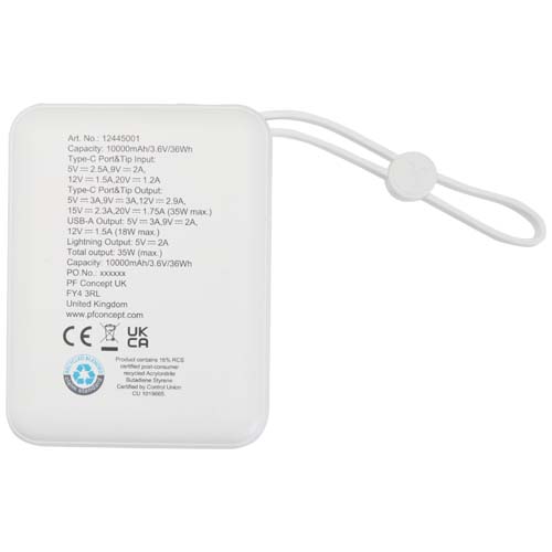 Acrux 35 W 10.000 mAh Tablet Powerbank mit integriertem Typ-C-Kabel aus recyceltem Kunststoff – Bild 4