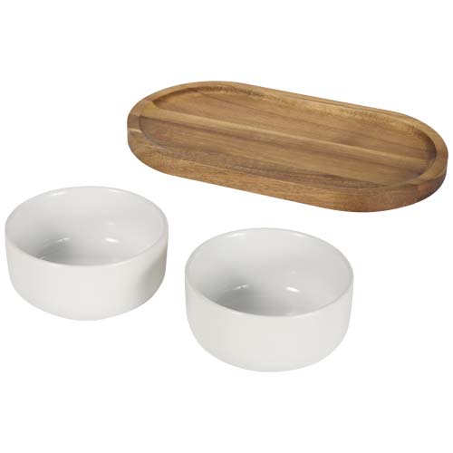 Noa Set aus Holztablett und Keramik- Servierschalen – Bild 4