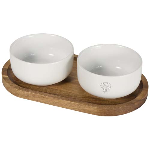 Noa Set aus Holztablett und Keramik- Servierschalen – Bild 2
