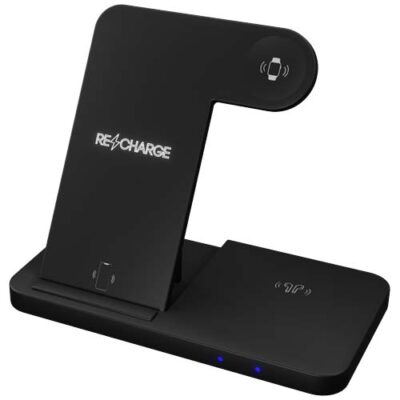 SCX.design W28 kabellose 3-in-1 Ladestation kabellos mit Telefonständer und Leuchtlogo