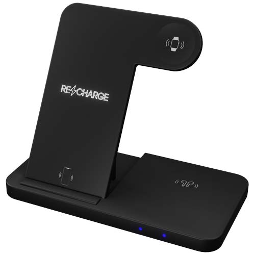 SCX.design W28 kabellose 3-in-1 Ladestation kabellos mit Telefonständer und Leuchtlogo